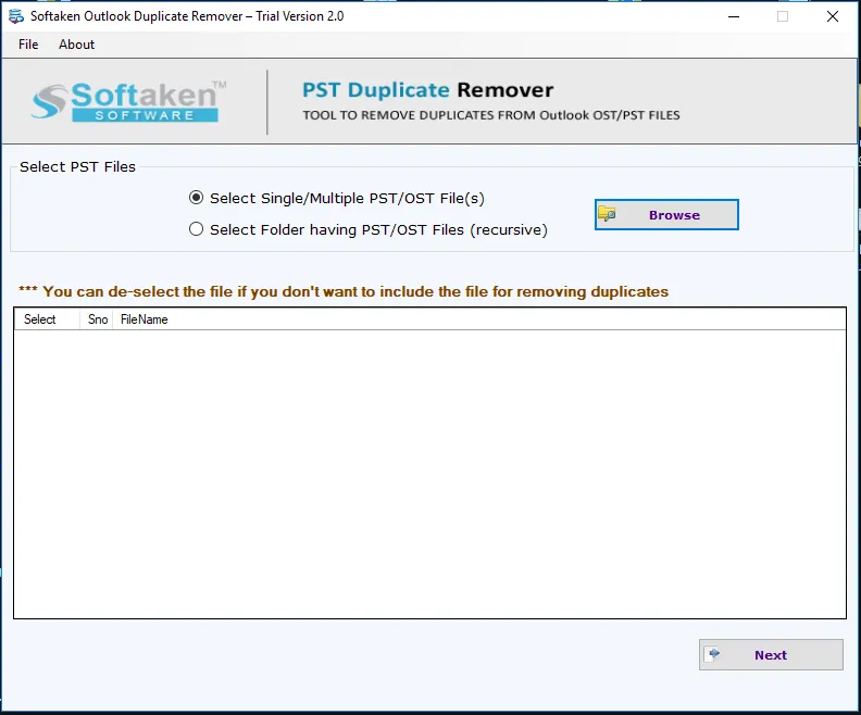 Softaken PST Duplicate Remover Program
