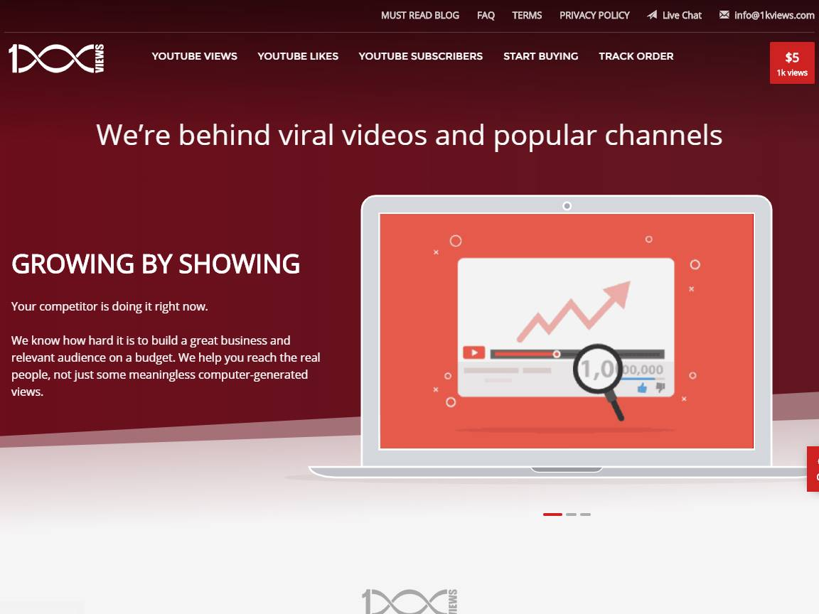 Screenshot of the 1kviews website