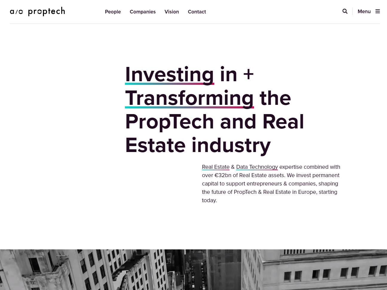 Screenshot of the A/O PropTech website