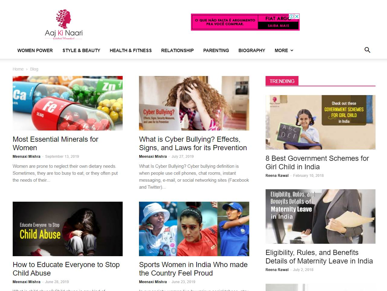 Screenshot of the Aaj Ki Naari website
