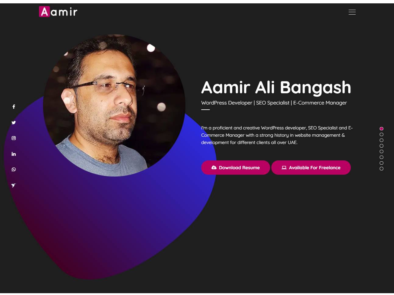 Screenshot of the Aamir Ali Bangash website