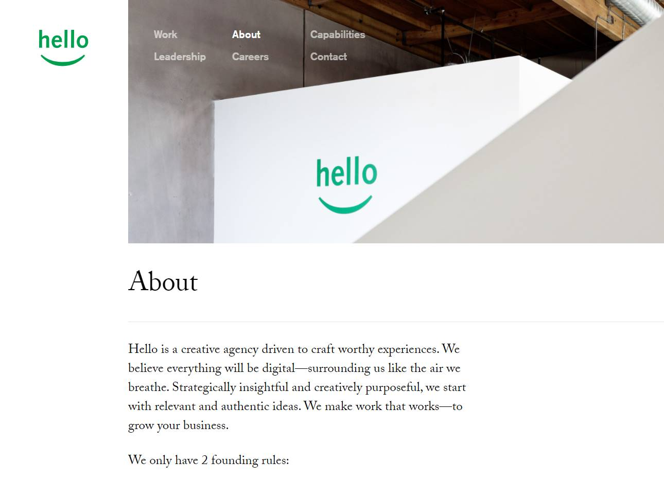 Screenshot of the About Hello Design website