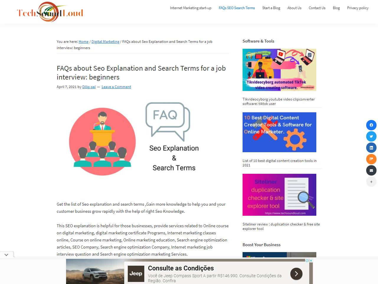 Screenshot of the About Tech Sound Loud website