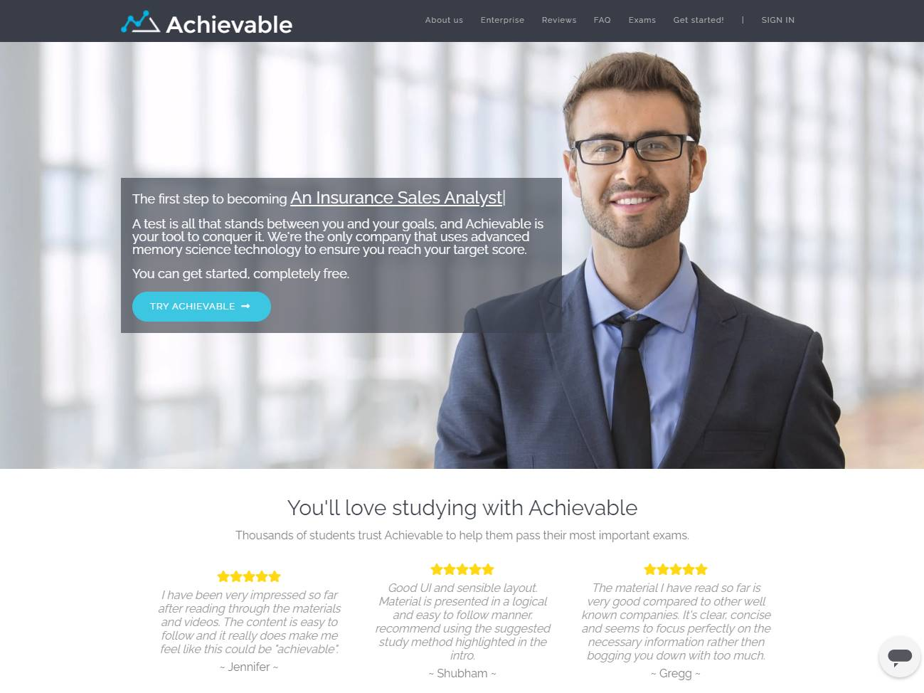 Screenshot of the Achievable website
