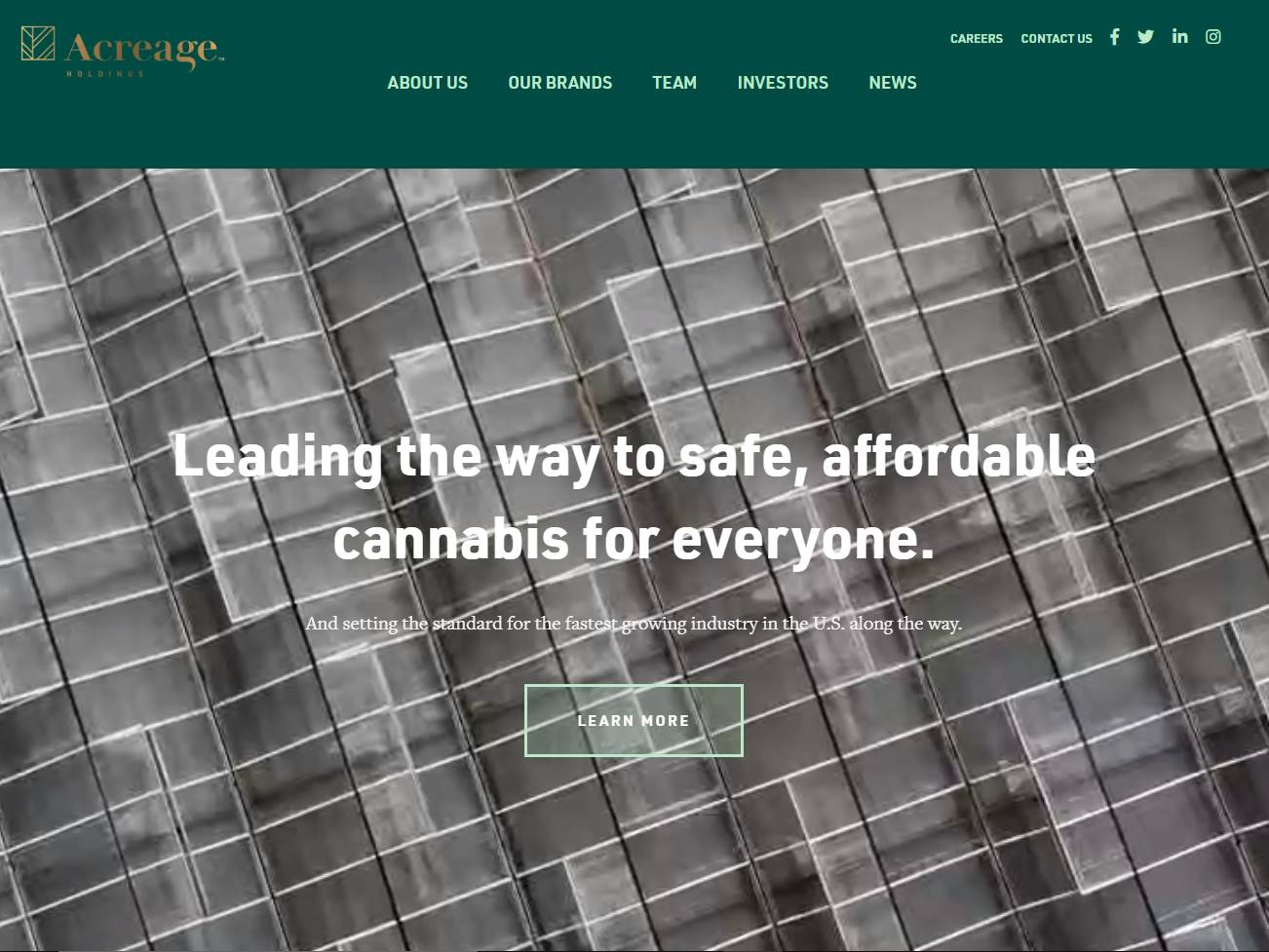 Screenshot of the Acreage Holdings website