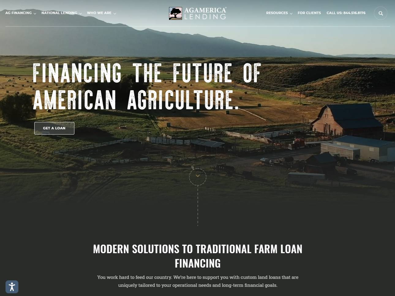 Screenshot of the AgAmerica Farm Loans: Financing and Borrower Resources website