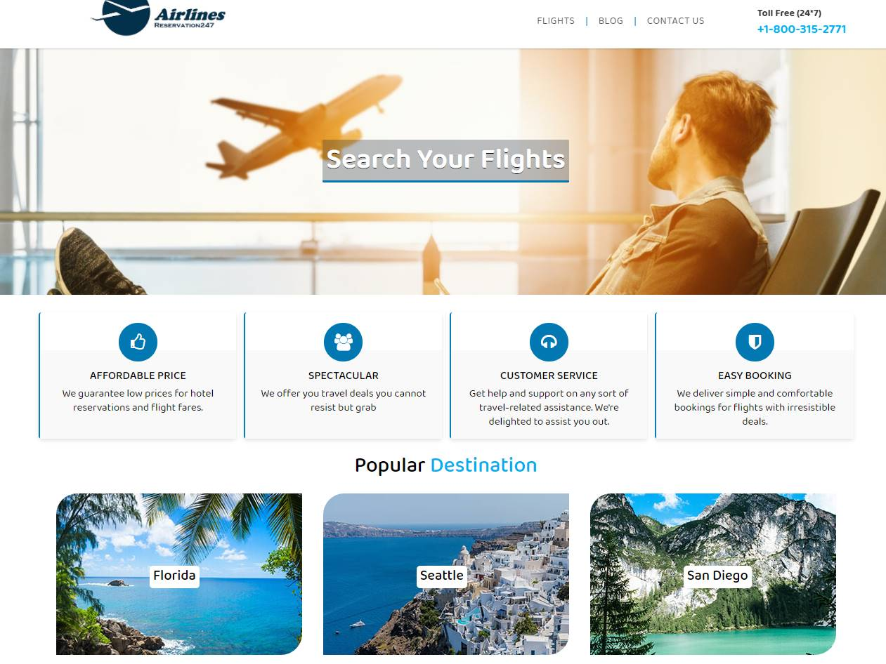 Screenshot of the Air Lines Reservation 247 website