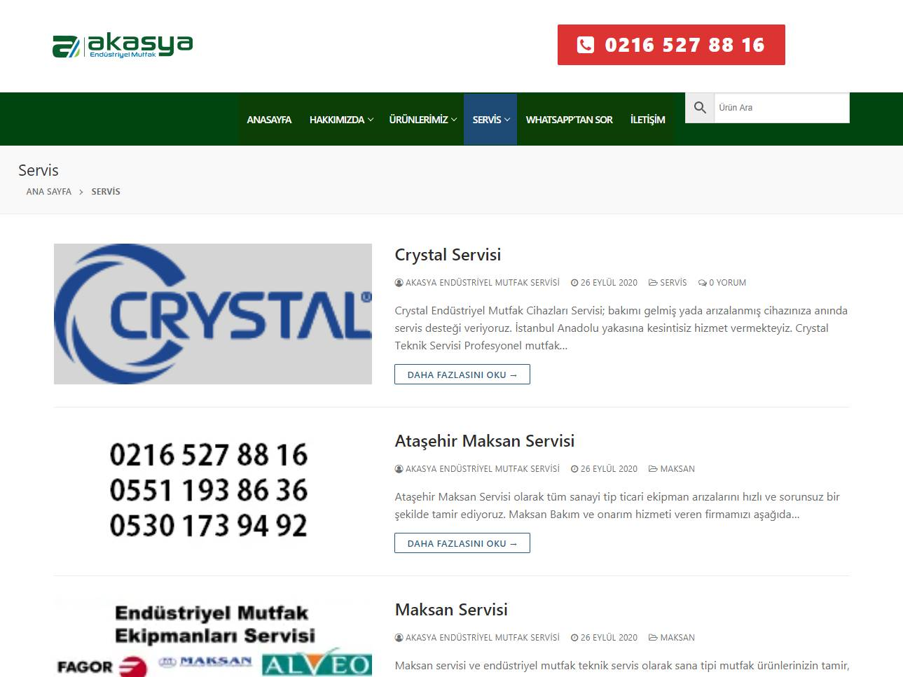 Screenshot of the Akasya Mutfak website