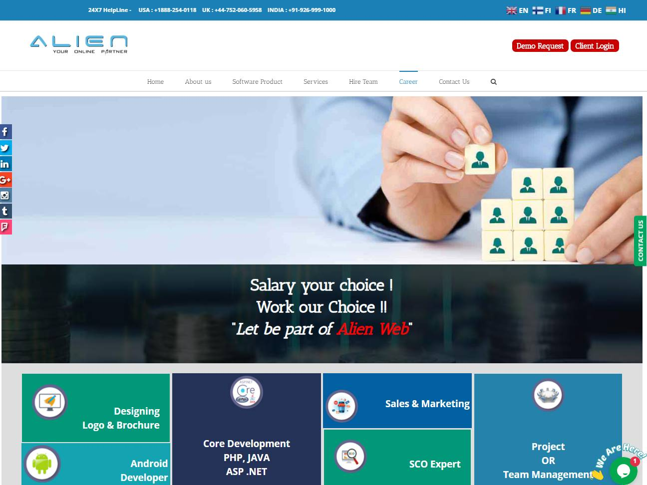 Screenshot of the Alien Web Developers Career website