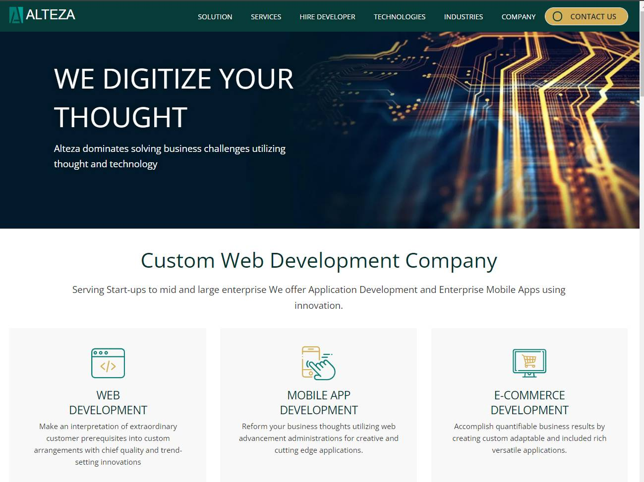 Screenshot of the Alteza website