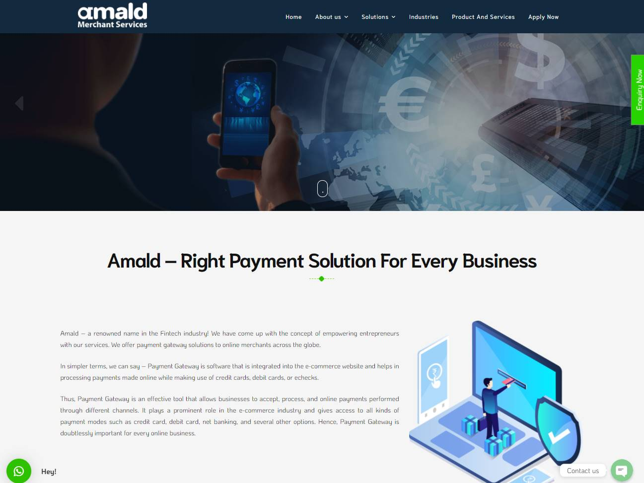 Screenshot of the Amald Merchant Services website