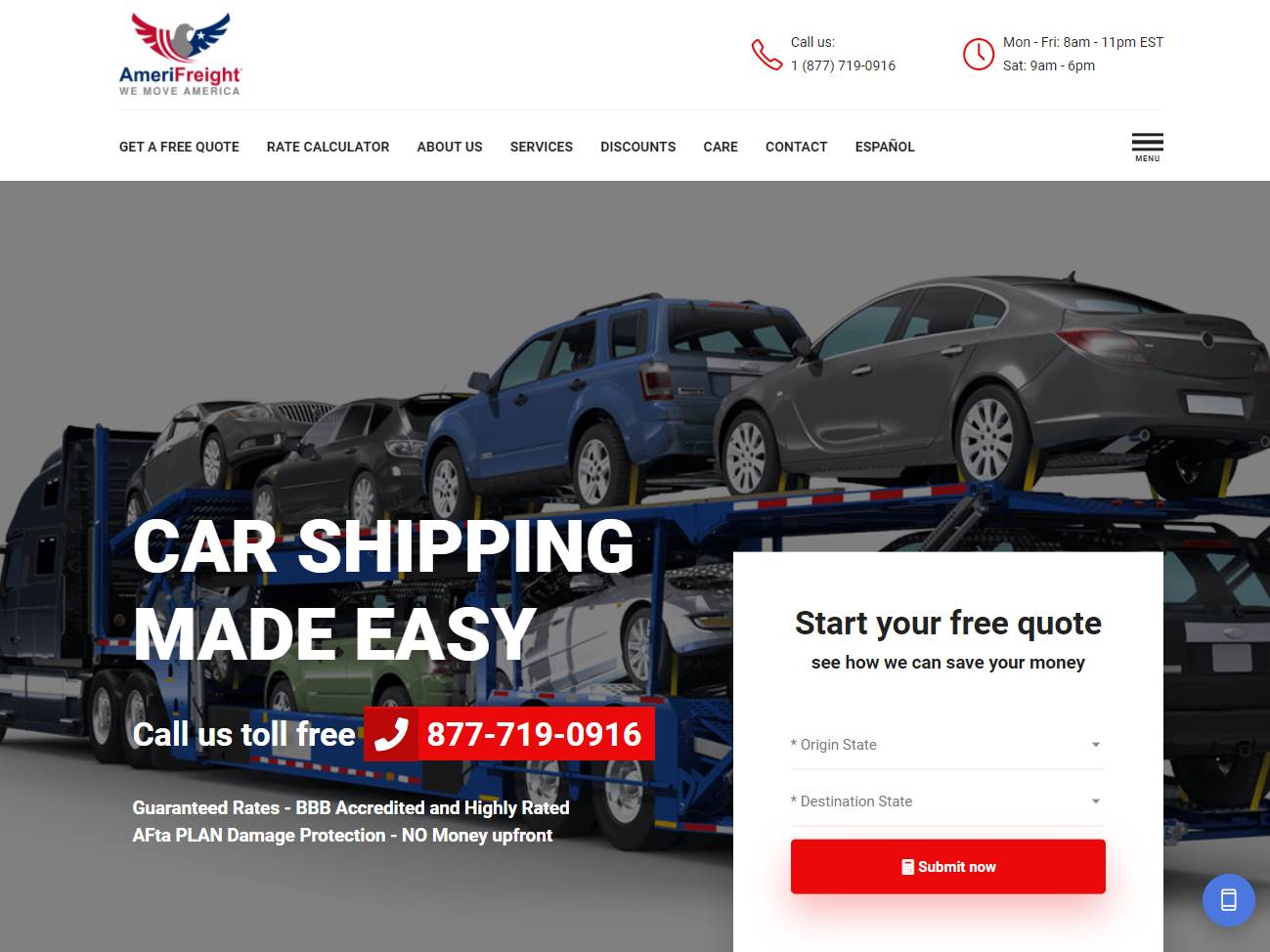 Screenshot of the AmeriFreight website