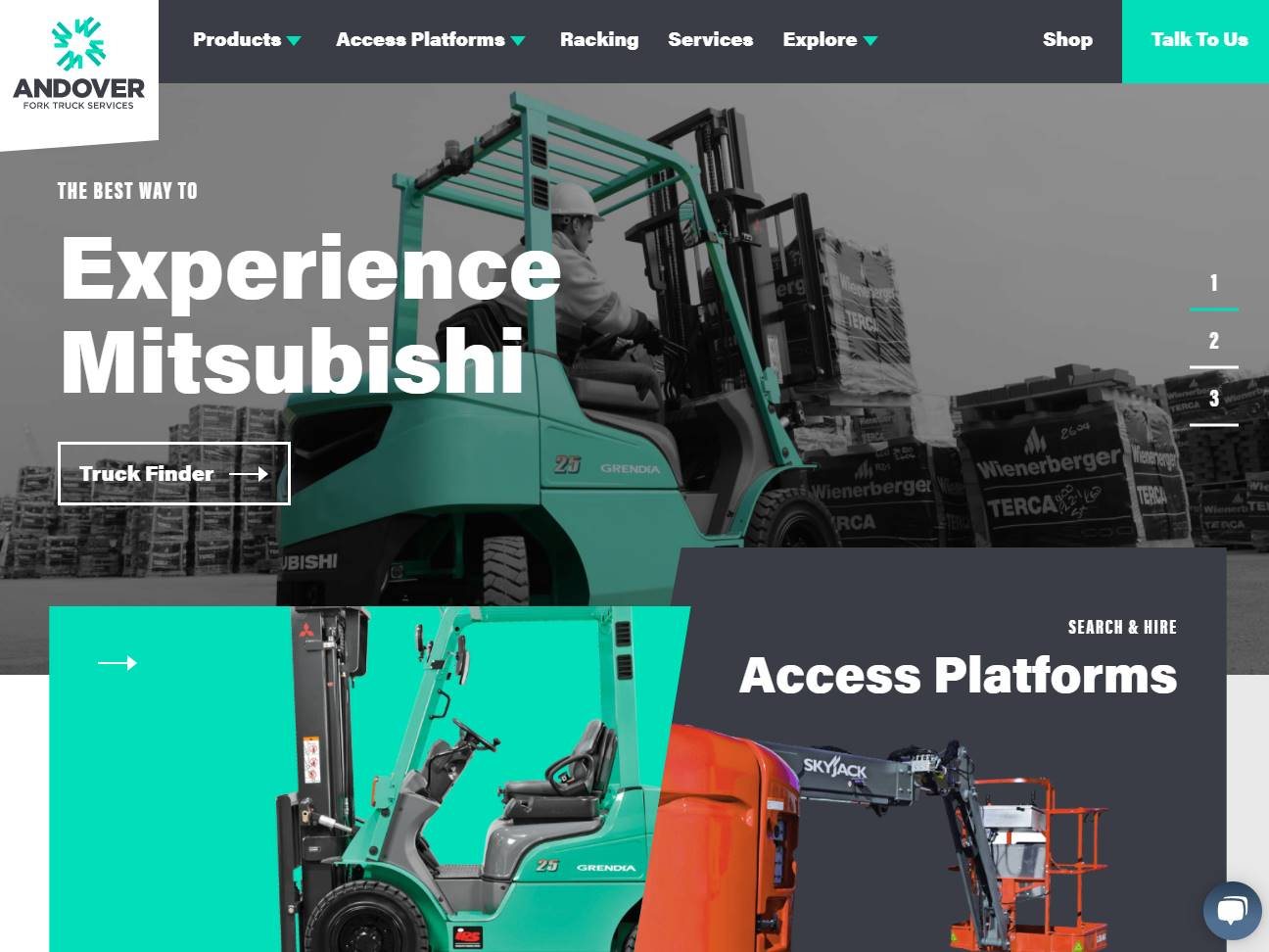 Screenshot of the Andover Forktruck Services website