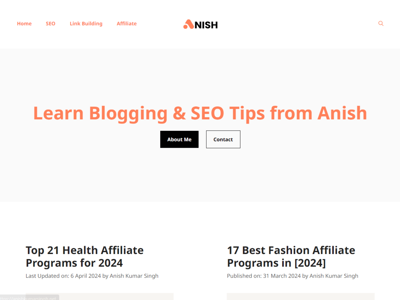 Screenshot of the Anish Kumar Singh website