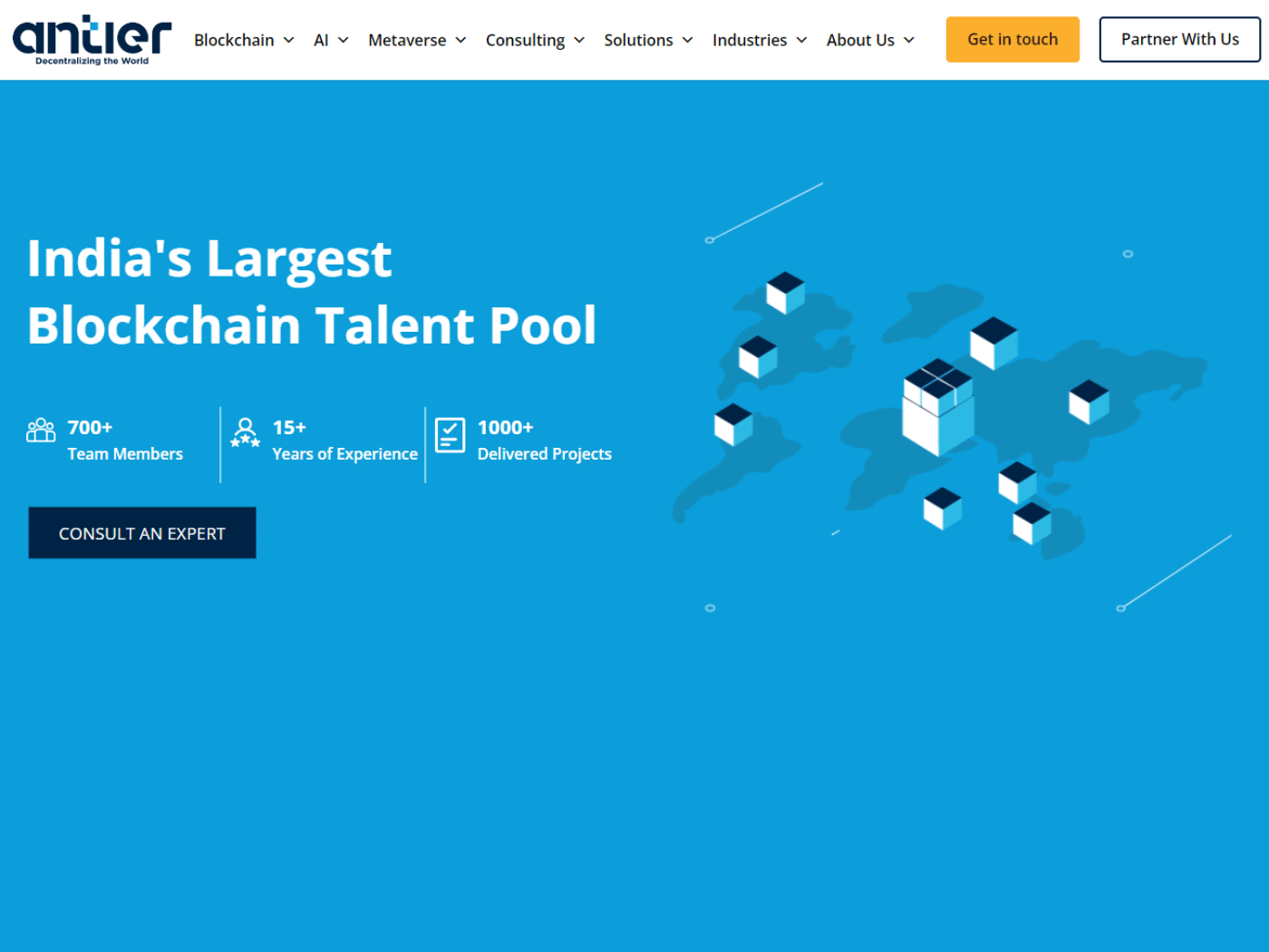 Screenshot of the Antier Solutions website