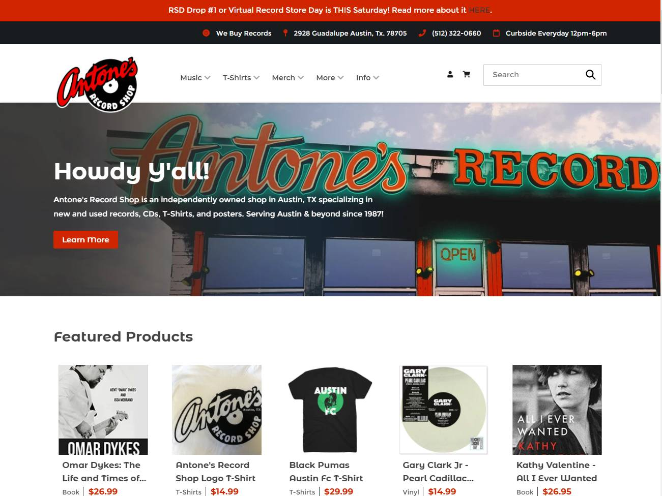 Screenshot of the Antone’s Record Shop website