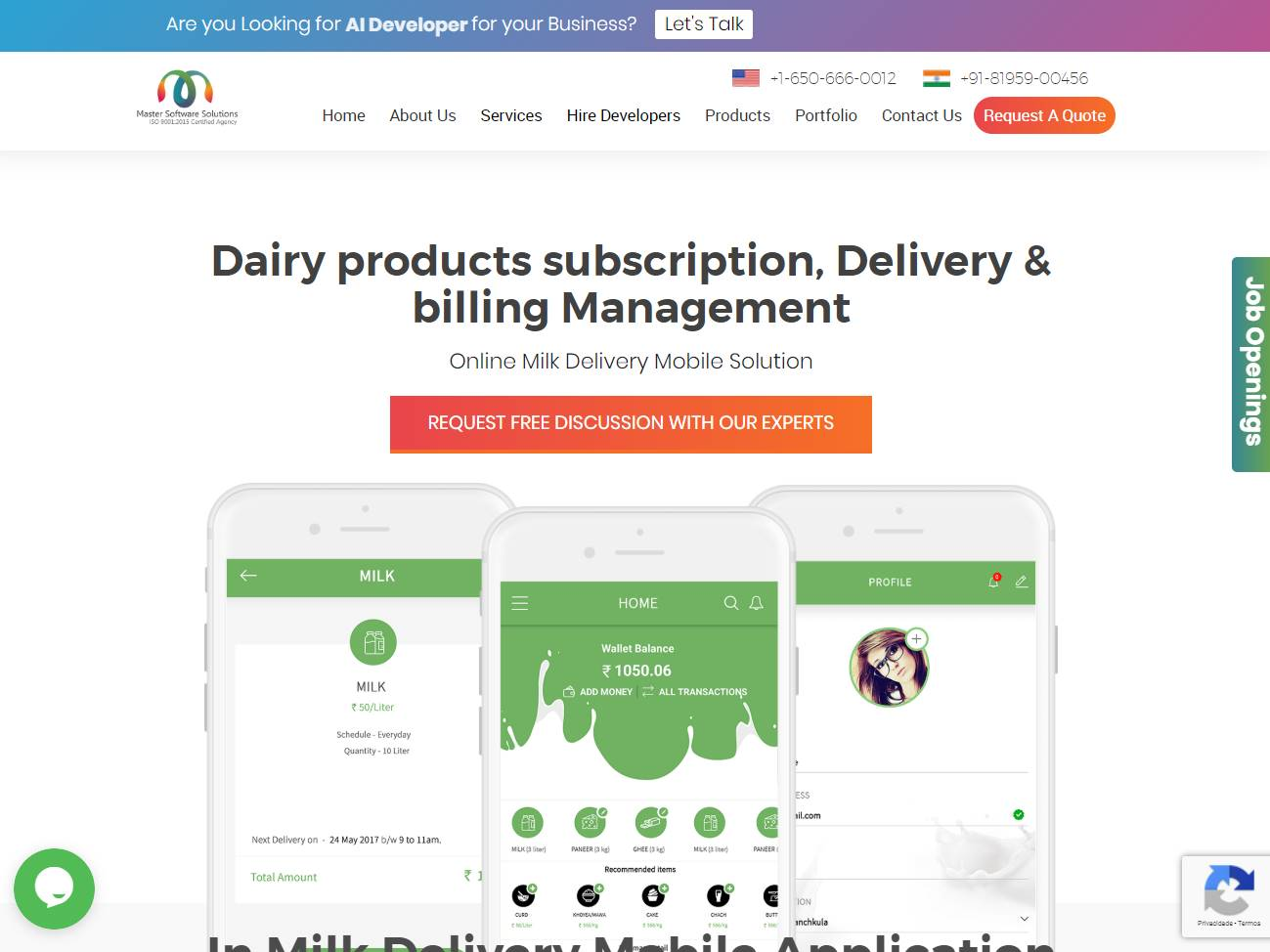 Screenshot of the App For Milk Delivery website
