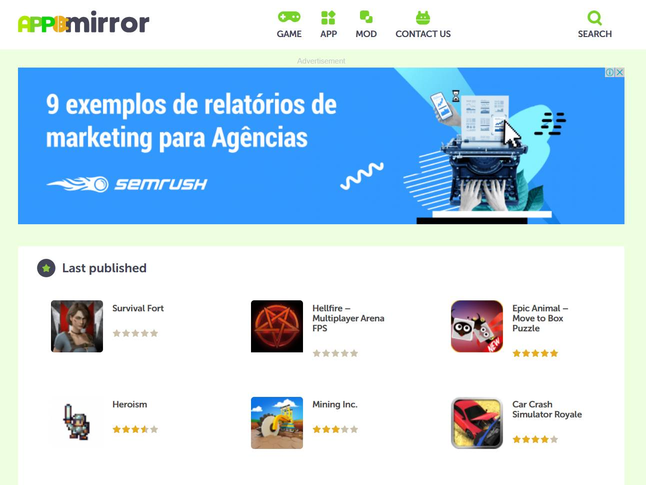 Screenshot of the Appmirror website