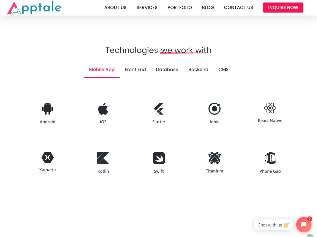 Screenshot of the Apptale Technologies: Web and Mobile Product Development website