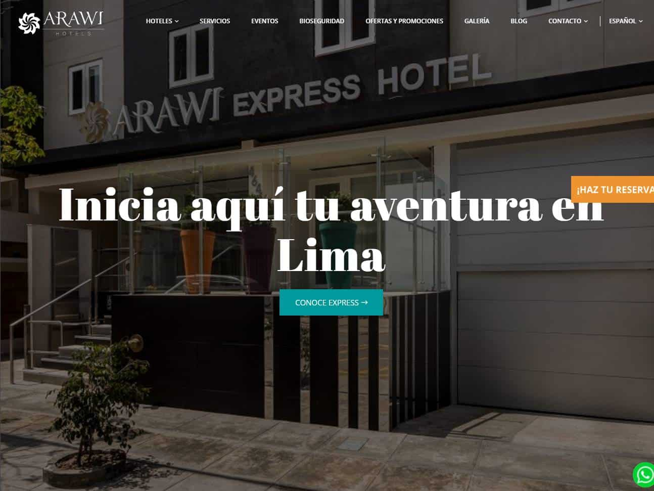 Screenshot of the ARAWI HOTELS miraflores website