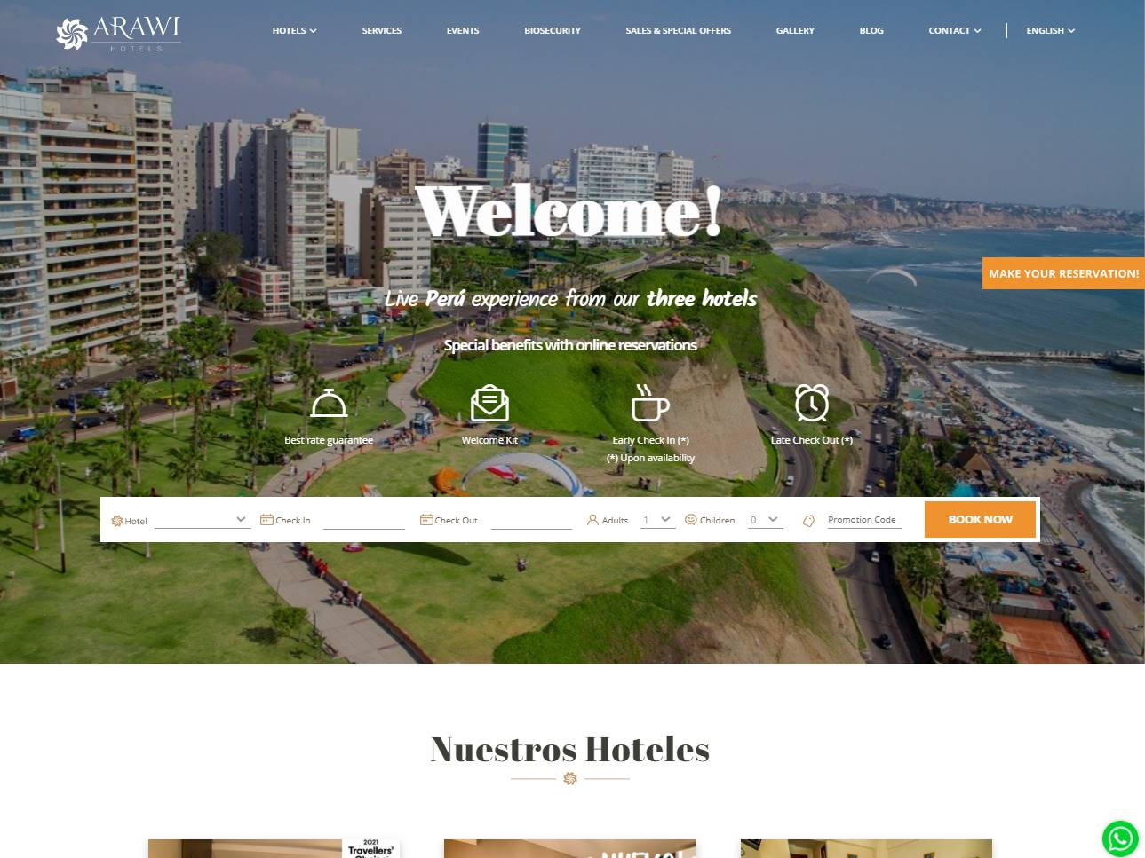 Screenshot of the Arawi Hotels website