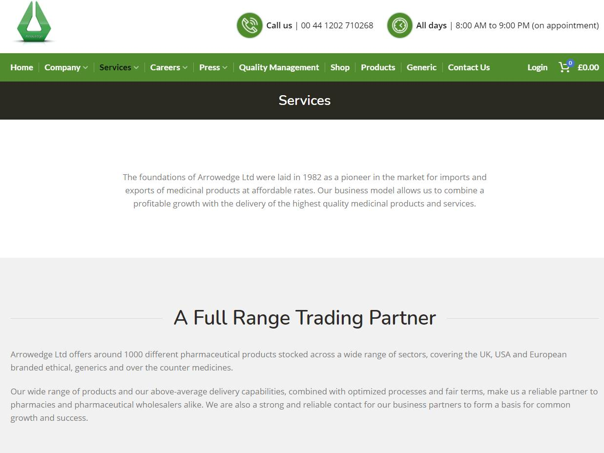 Screenshot of the Arrowedge website