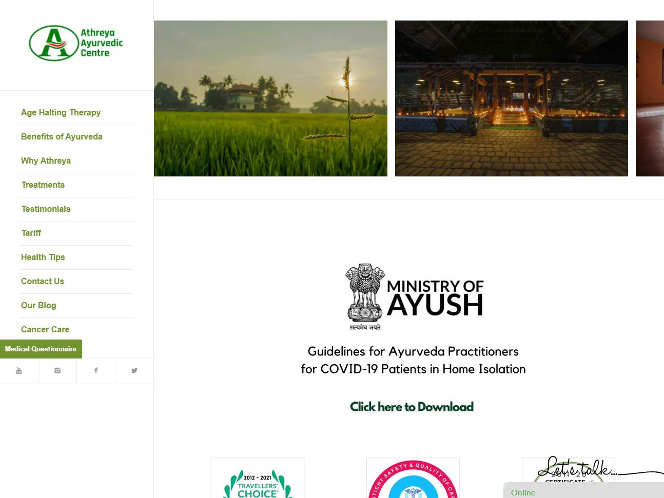 Screenshot of the Athreya Ayurvedic Centre website