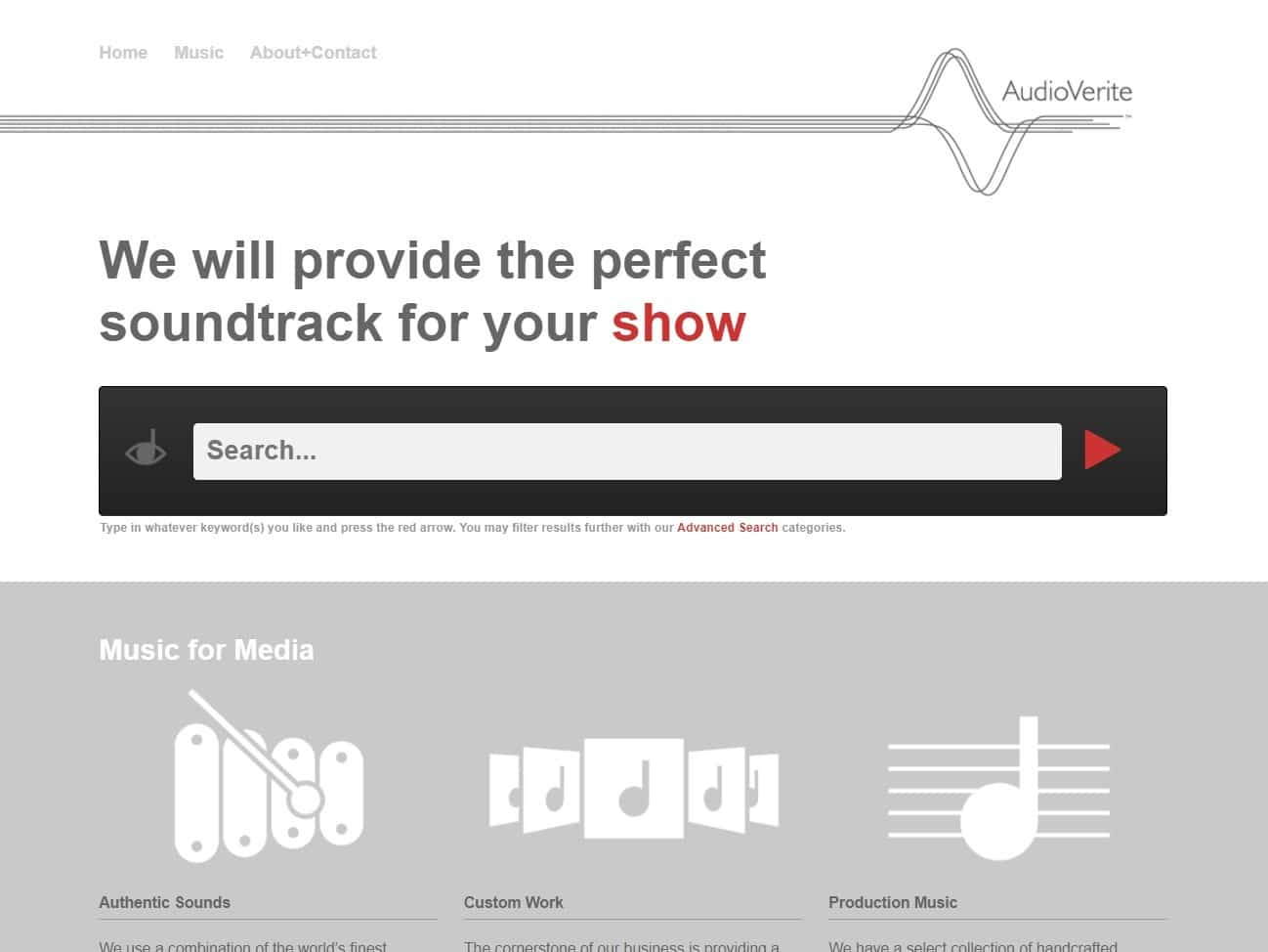 Screenshot of the Audio Verite Music website