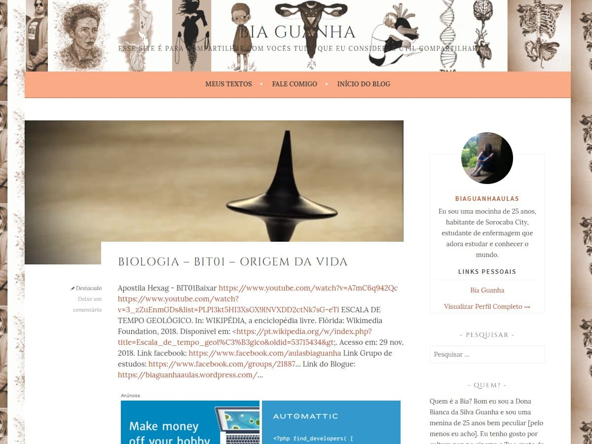 Screenshot of the Aulas Bia Guanha website