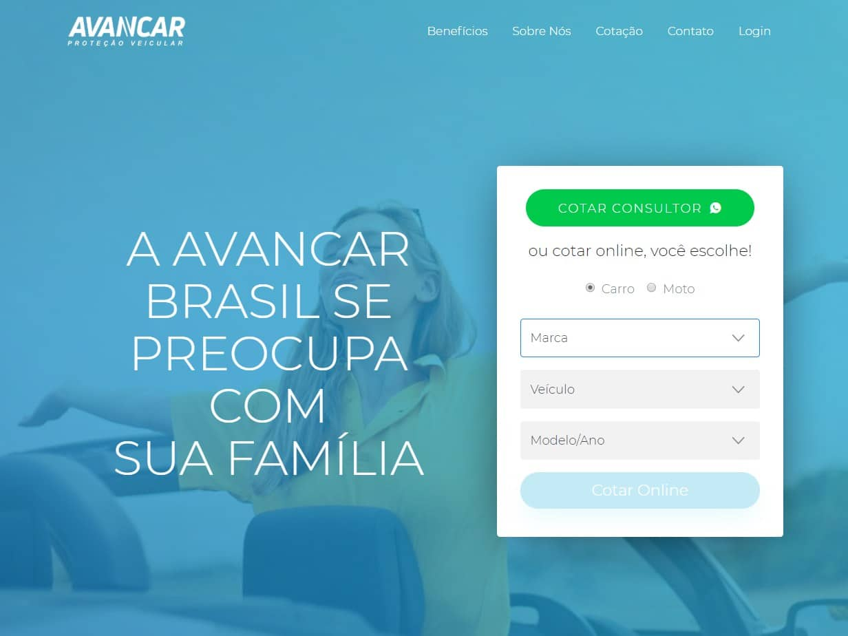 Screenshot of the Avancar Proteção Veicular website