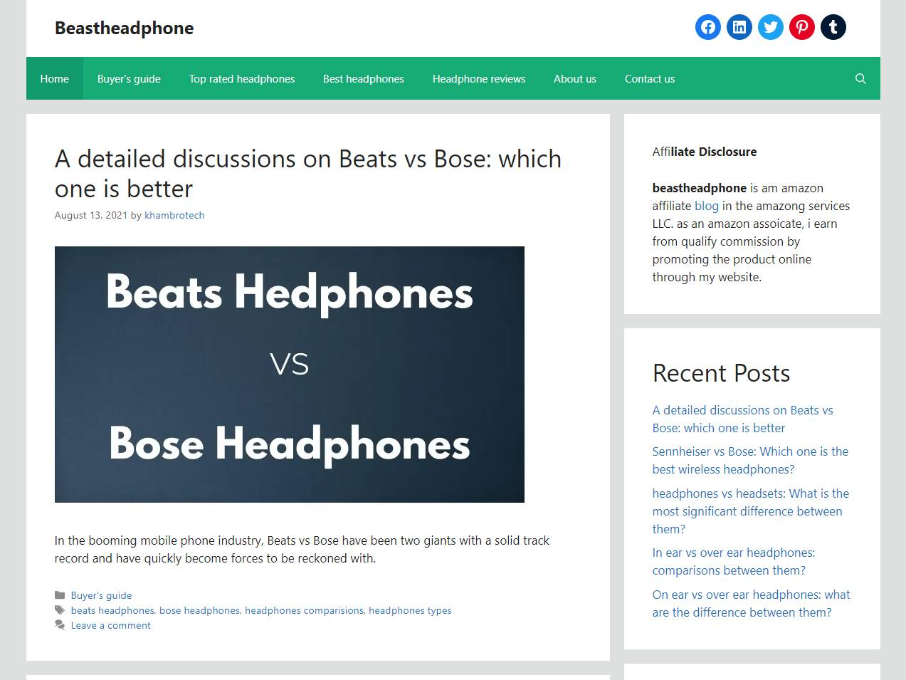 Screenshot of the Beastheadpone website