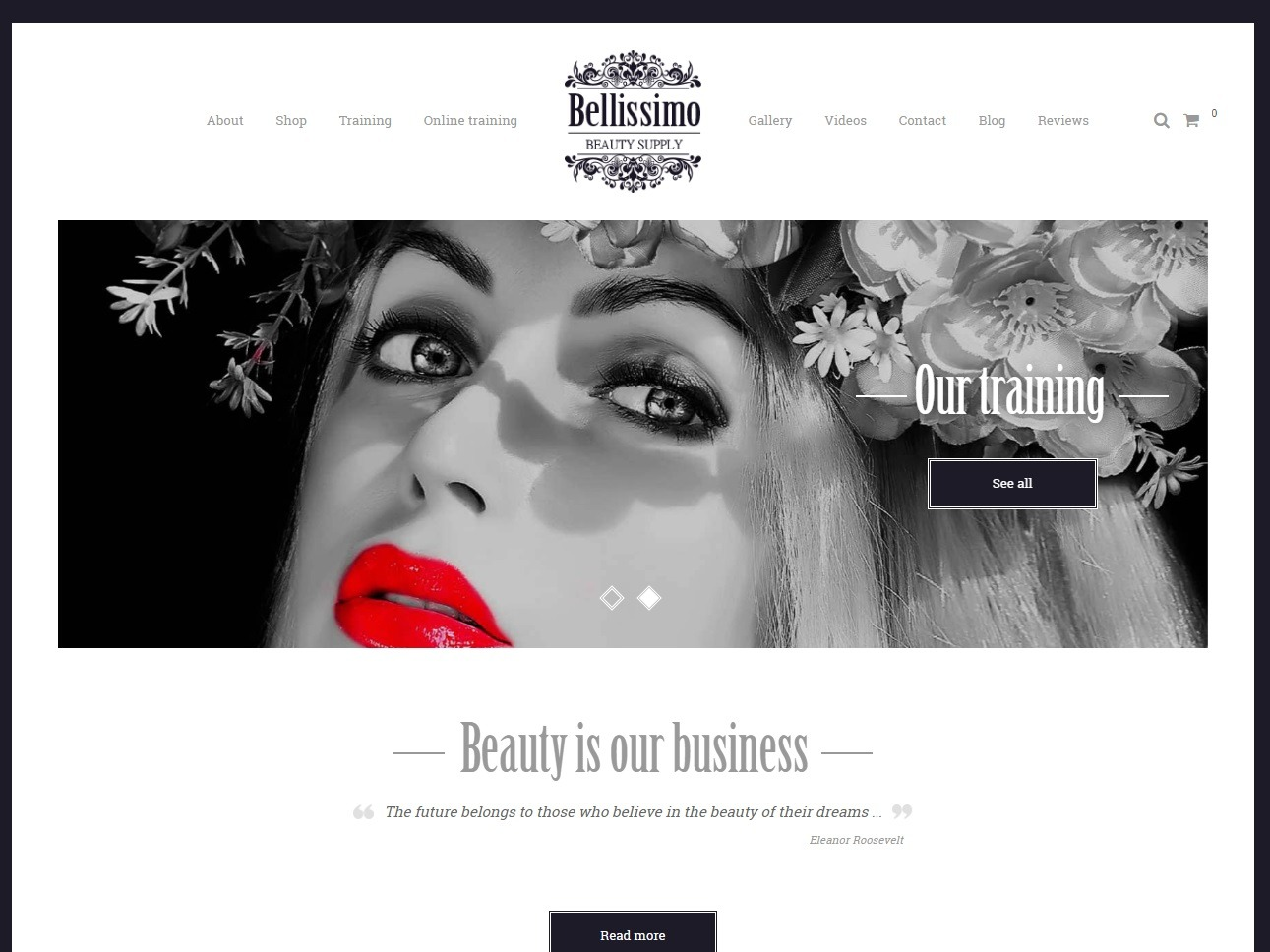 Screenshot of the Bellissimo Beauty Academy website