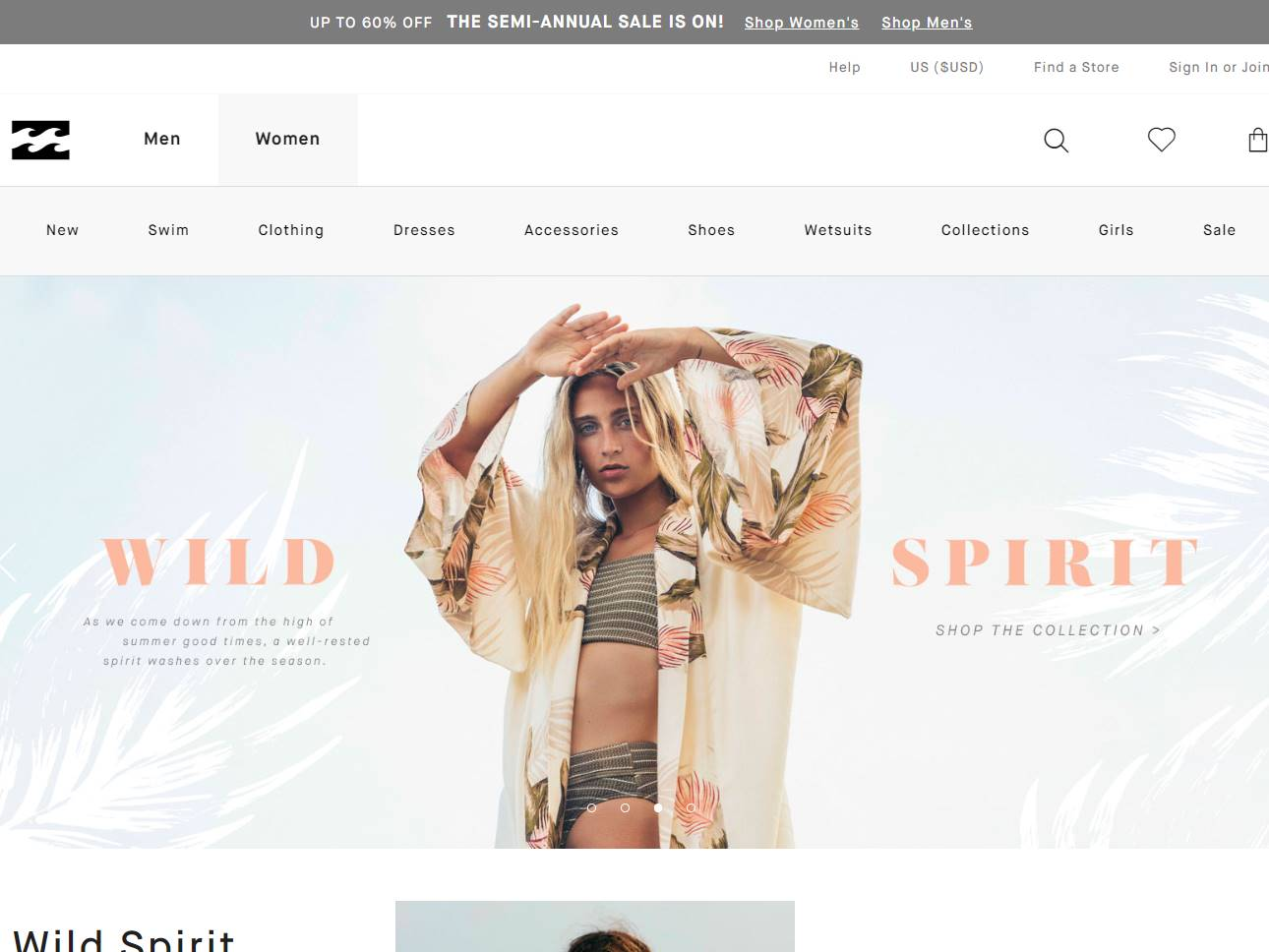 Screenshot of the Billabong Tribong website