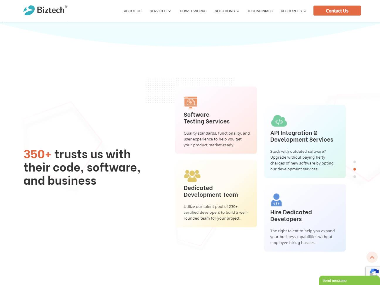 Screenshot of the Biztech Software website