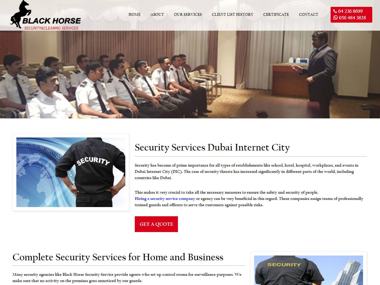 Screenshot of the Black Horse Security Dubai: Guards and Lifeguard Services website