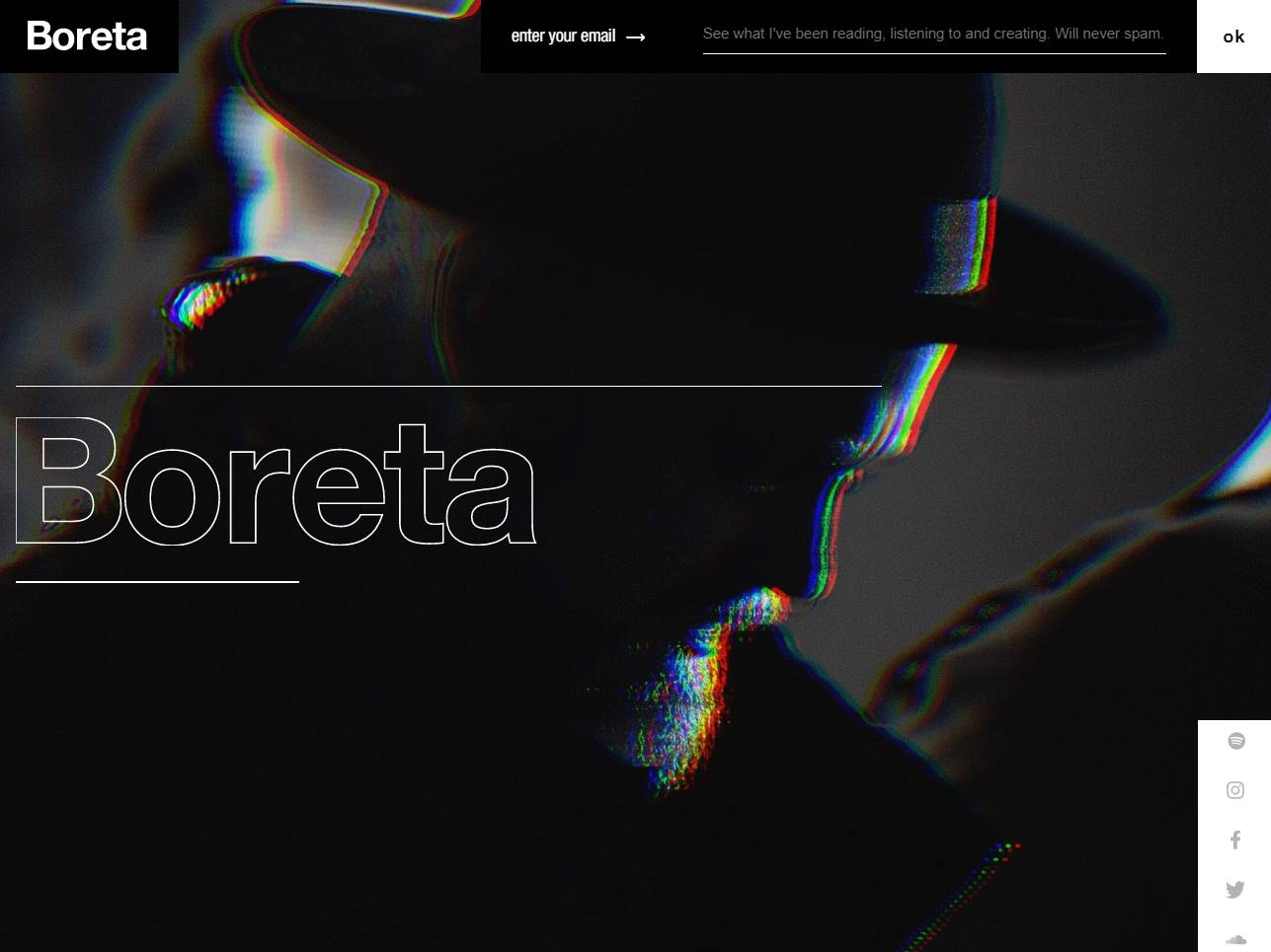 Screenshot of the Boreta website