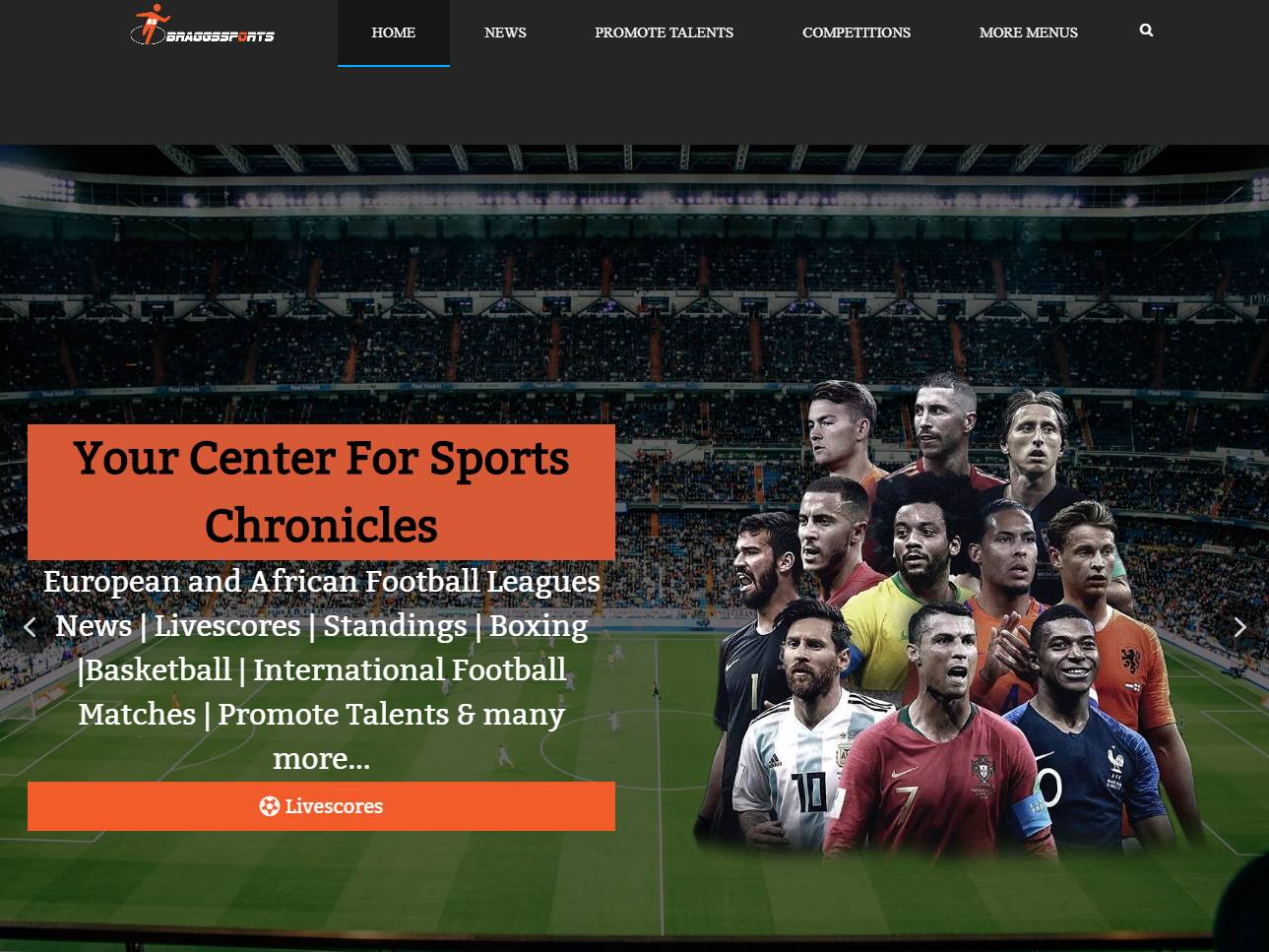 Screenshot of the Braggssports website