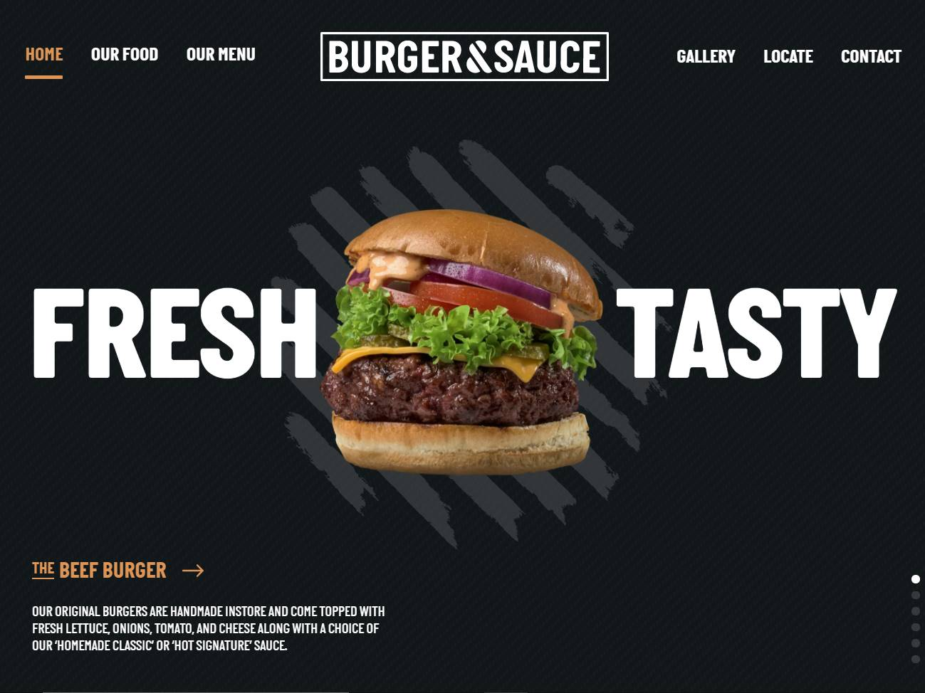 Screenshot of the Burger & Sauce website