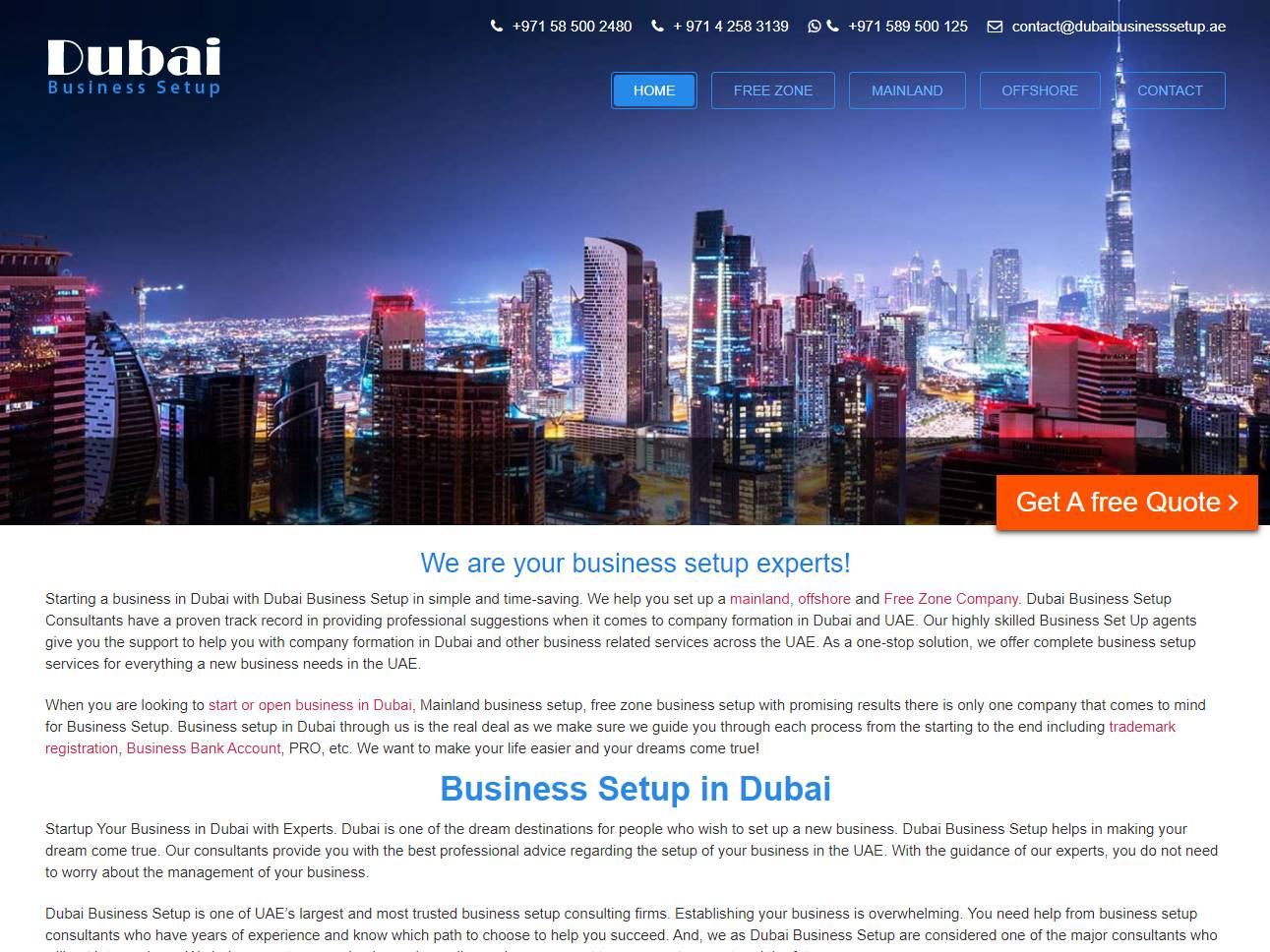 Screenshot of the Business Setup Dubai website