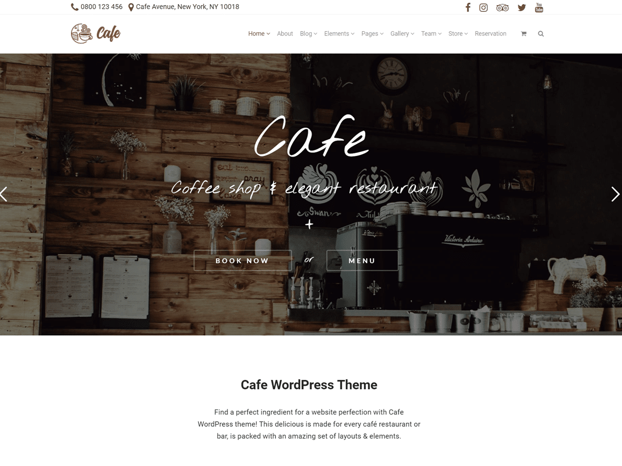 Screenshot of the Cafe WordPress Theme website