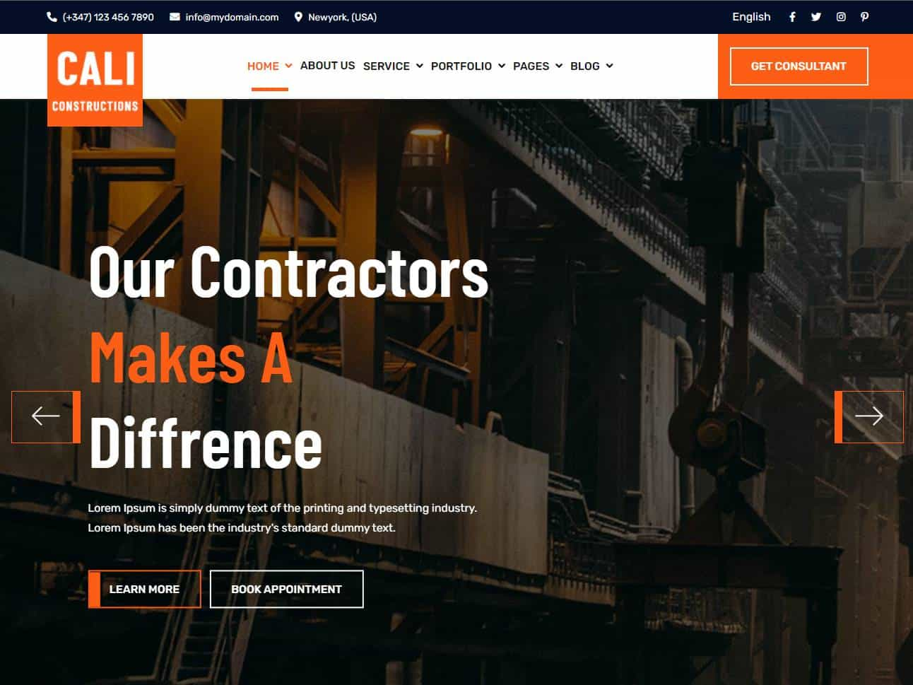 Screenshot of the Cali Constructions website