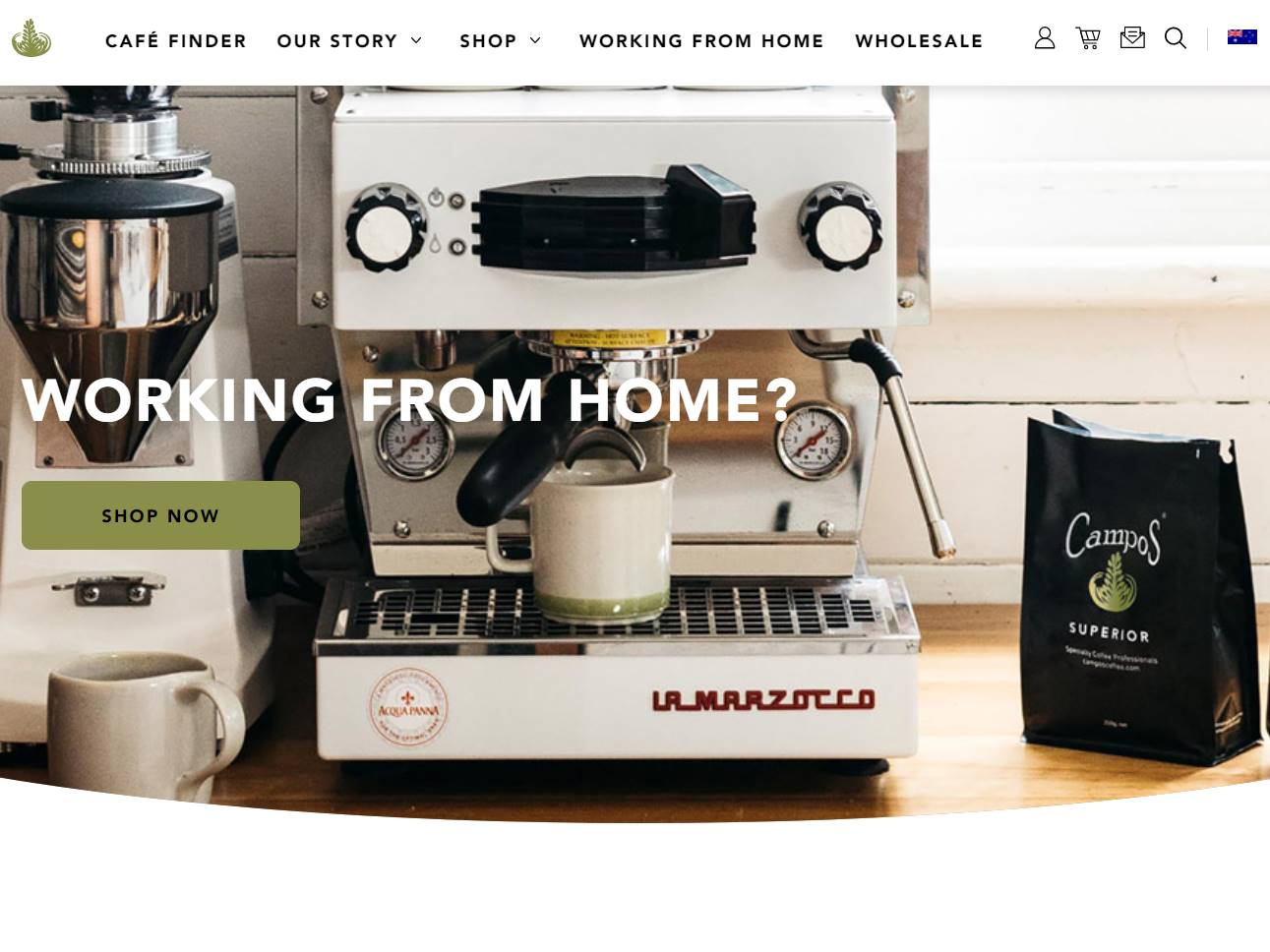 Screenshot of the Campos Coffee website