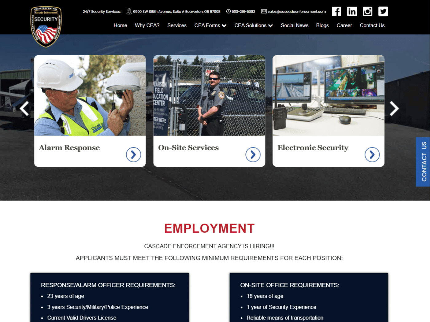 Screenshot of the Cascade Enforcement website