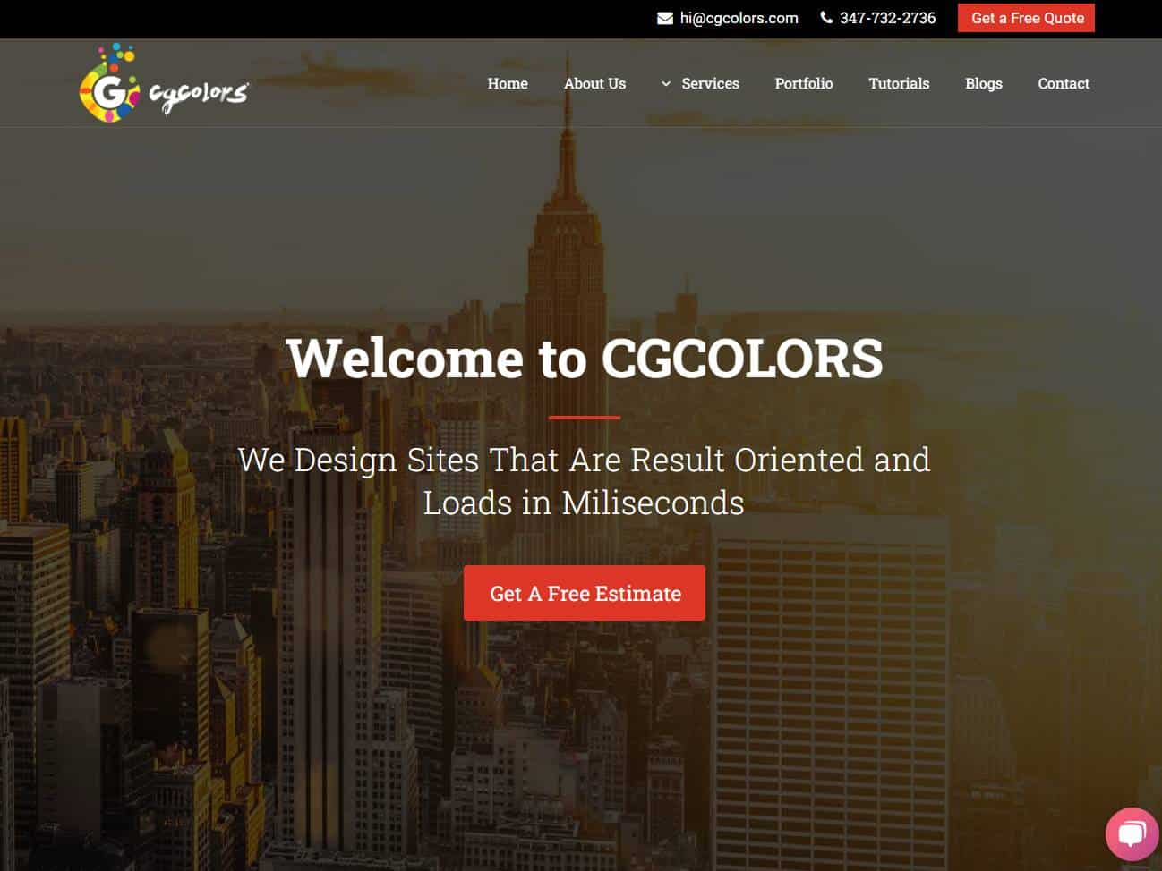 Screenshot of the CGColors website