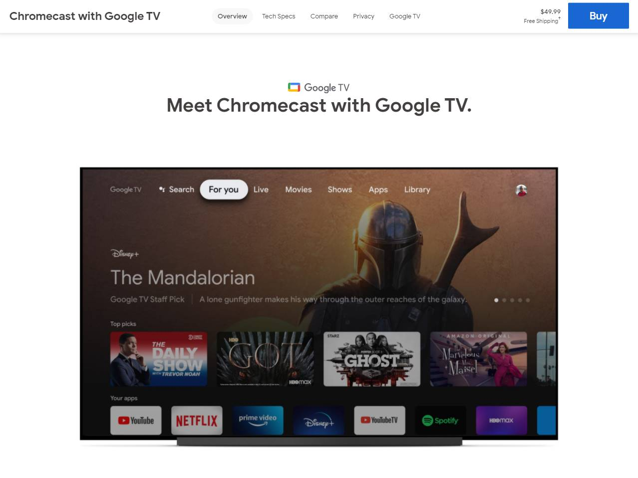 Screenshot of the Chromecast with Google TV website