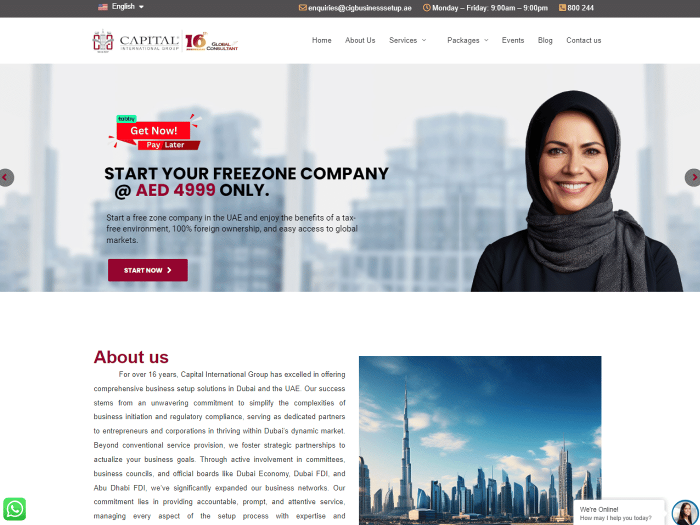 Screenshot of the CIG Business Setup website