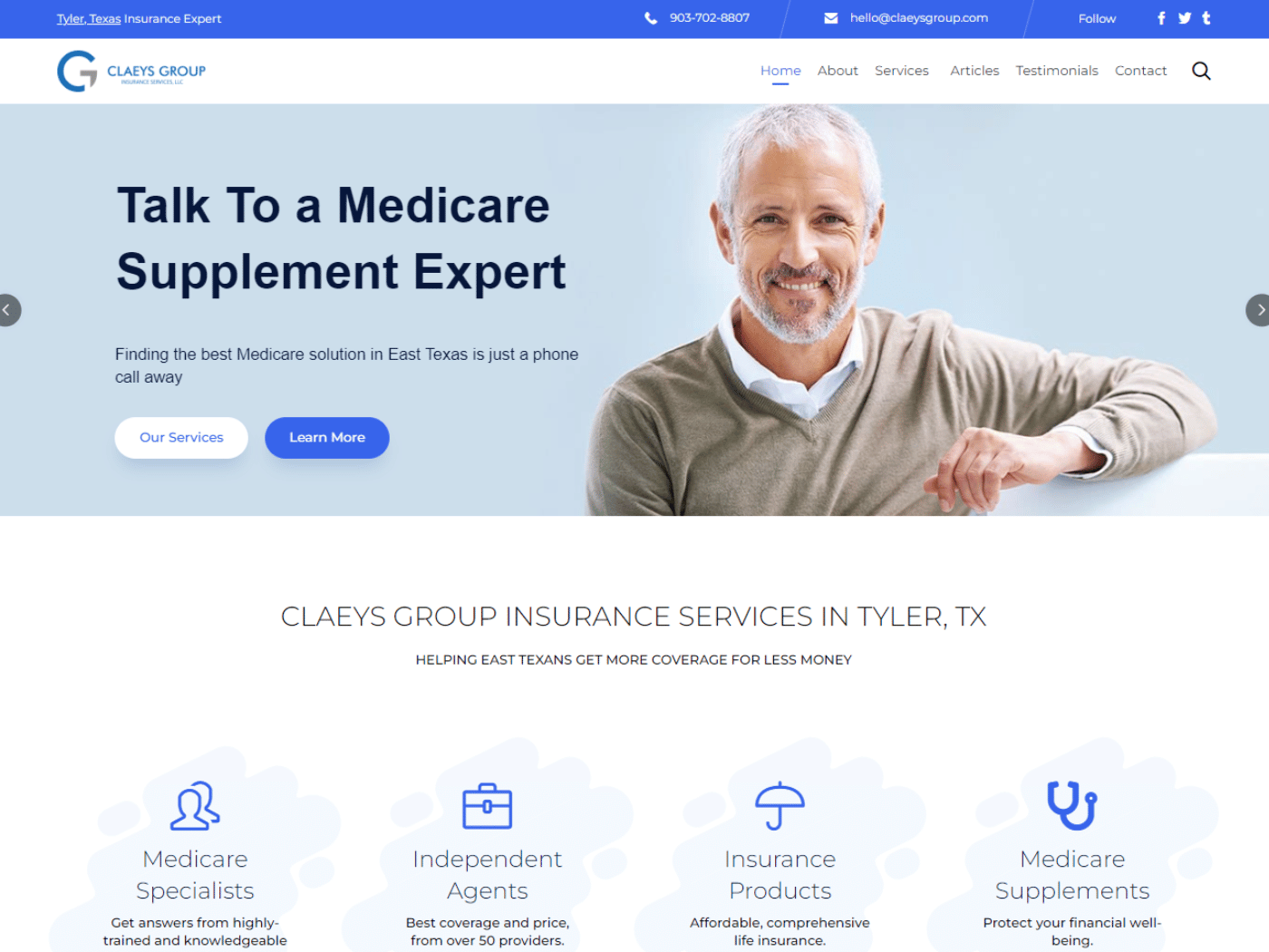 Screenshot of the Claeys Group Insurance Services website