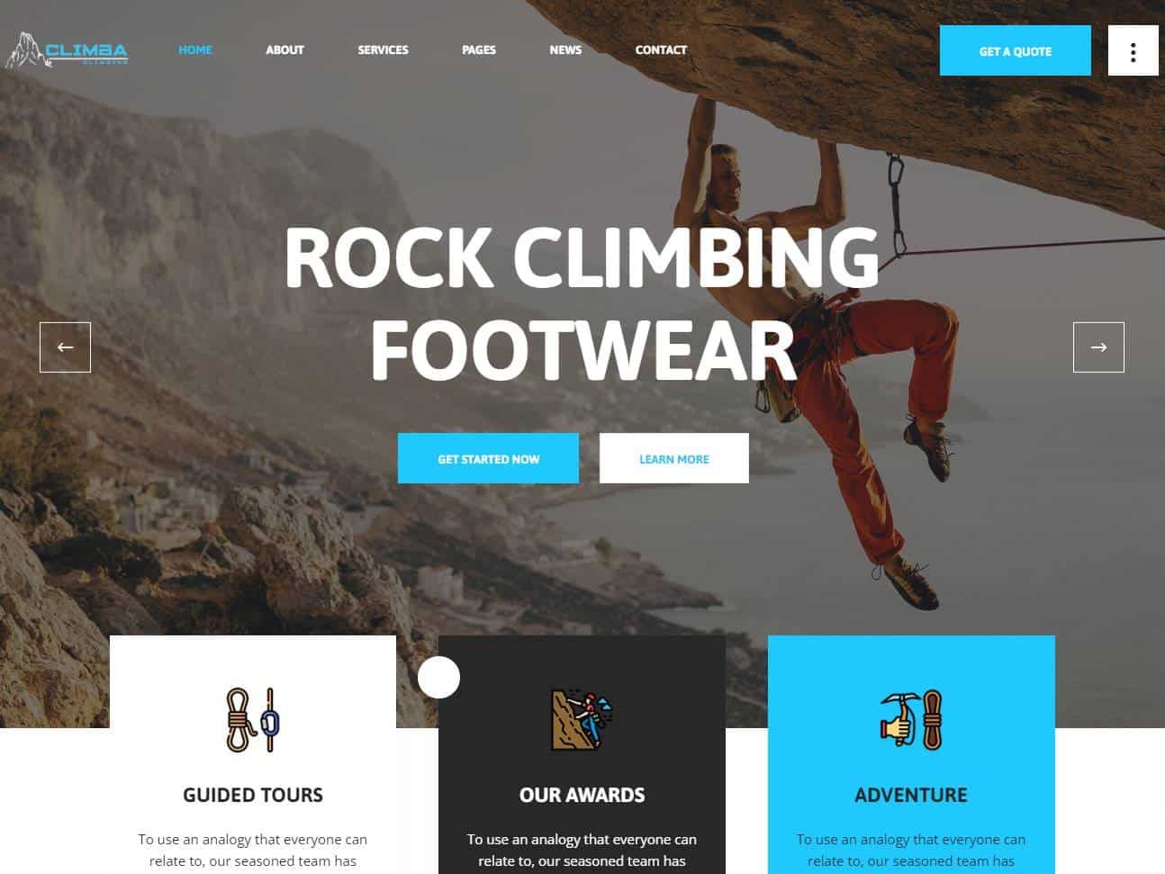 Screenshot of the Climba website