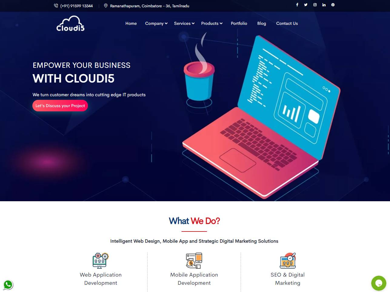 Screenshot of the Cloudi5 Technologies website