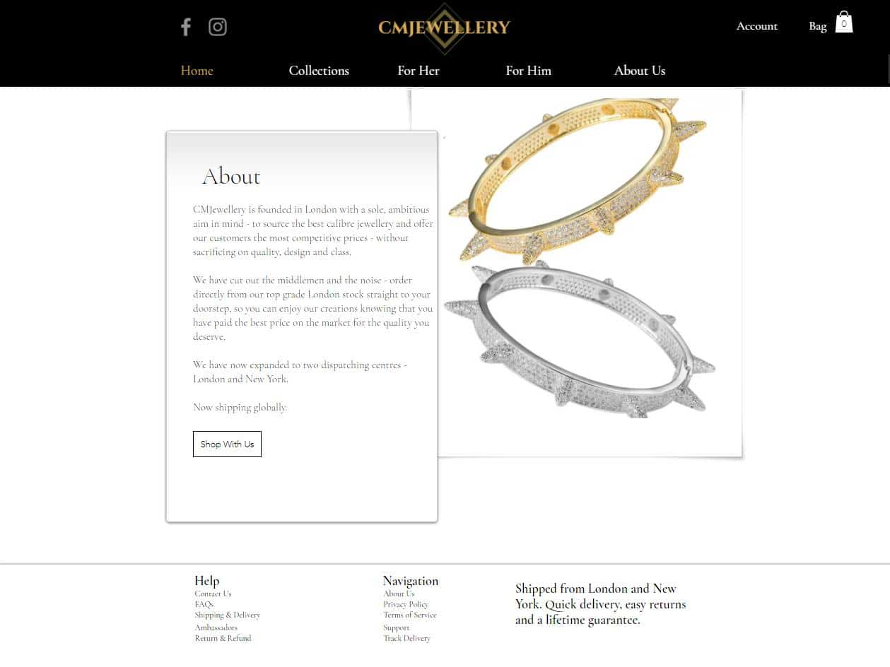 Screenshot of the CM JEWELLERY website